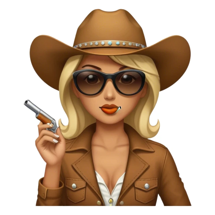 Cowgirl wearing sunglasses, smoking a cigarette, and holding a gun  sticker