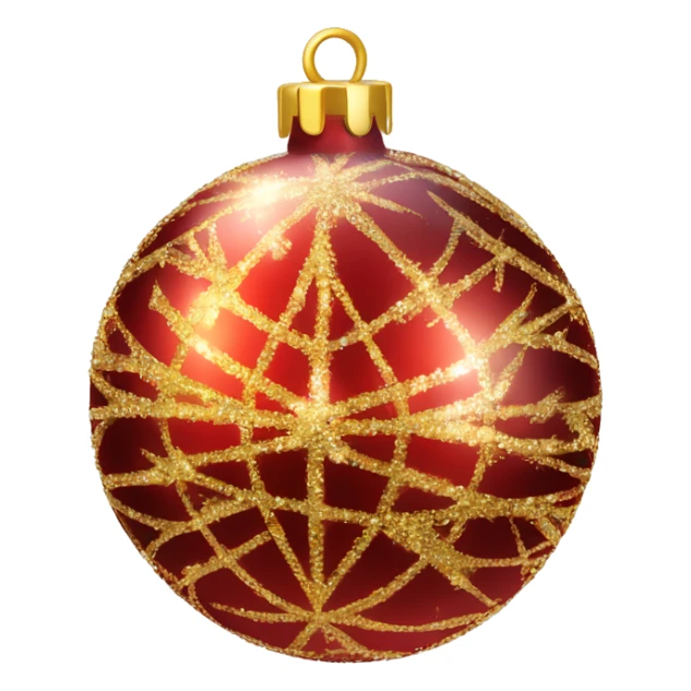 A shiny red and gold Christmas ornament ball with sparkles sticker