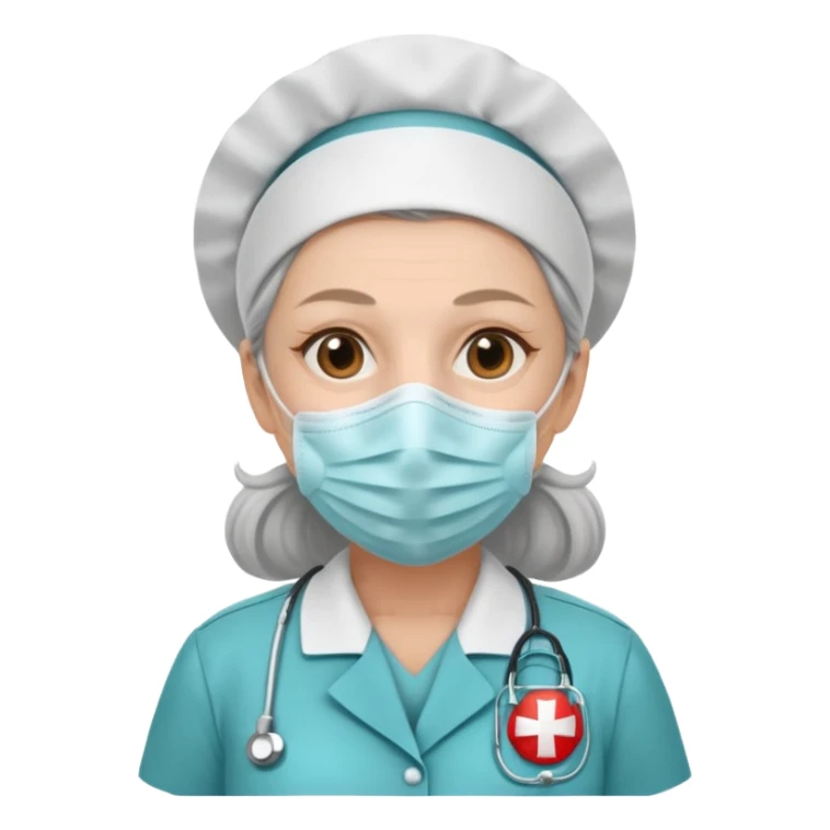 Old, female, wearing mask, solemn, nurse uniform
 sticker