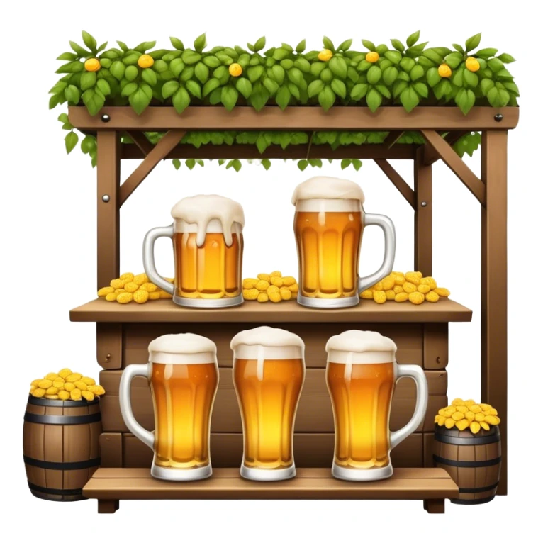 Cinematic Realistic Biergarten Pop Culture Emoji, showcasing a charming outdoor beer garden scene rendered with rustic details and inviting, soft lighting. sticker