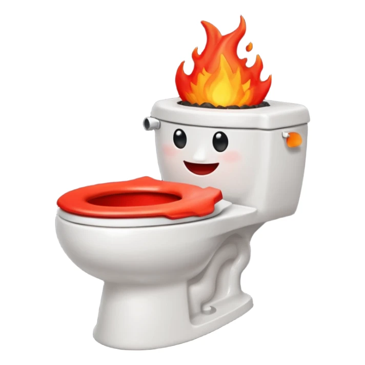 A smiling, happy, white-colored toilet with lava coming from its bowl sticker