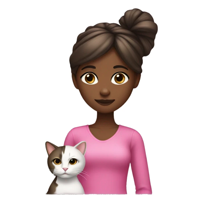 A black girl with straight brown hylight hair, gloss and black eyes, she has a cat who has a pink knot sticker