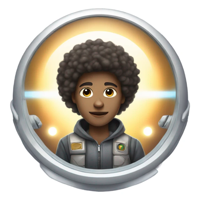 1 full-body Afro light-skinned skinned male teenager in a space ship. sticker