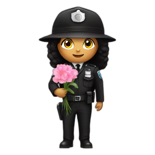 Black uniform - anti-terrorism police holding - pink flowers sticker