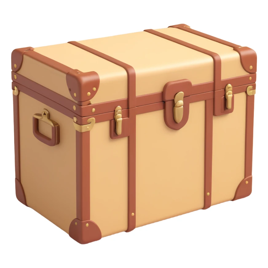 camp trunk with 3D effect, aesthetic beige color, soft lighting, modern look sticker