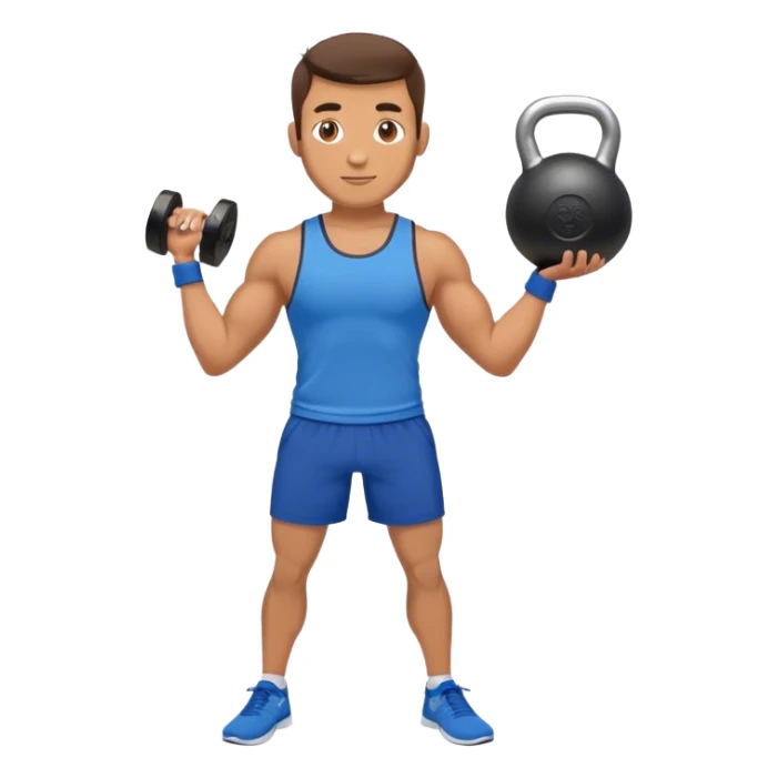 fit man with blue shorts holding kettlebell sticker