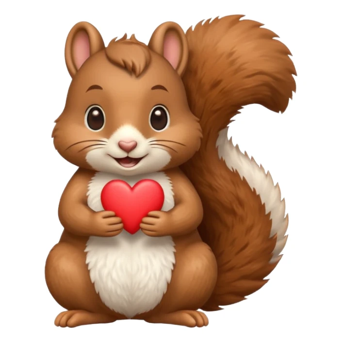 cheerful squirrel holding its hands in a heart shape, emoji style sticker