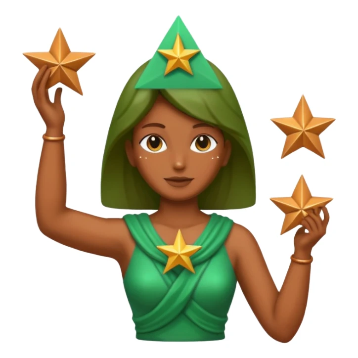 copper green female statue holding up 3 stars in a triangle sticker
