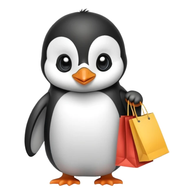 adorable baby penguin with shopping bags sticker
