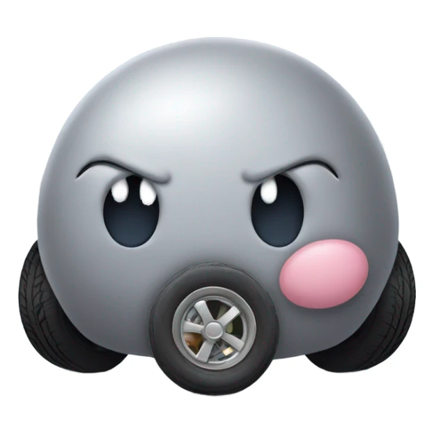 Metal cute mad Kirby Gray ball driving on car wheels with mad eyebrows game sticker
