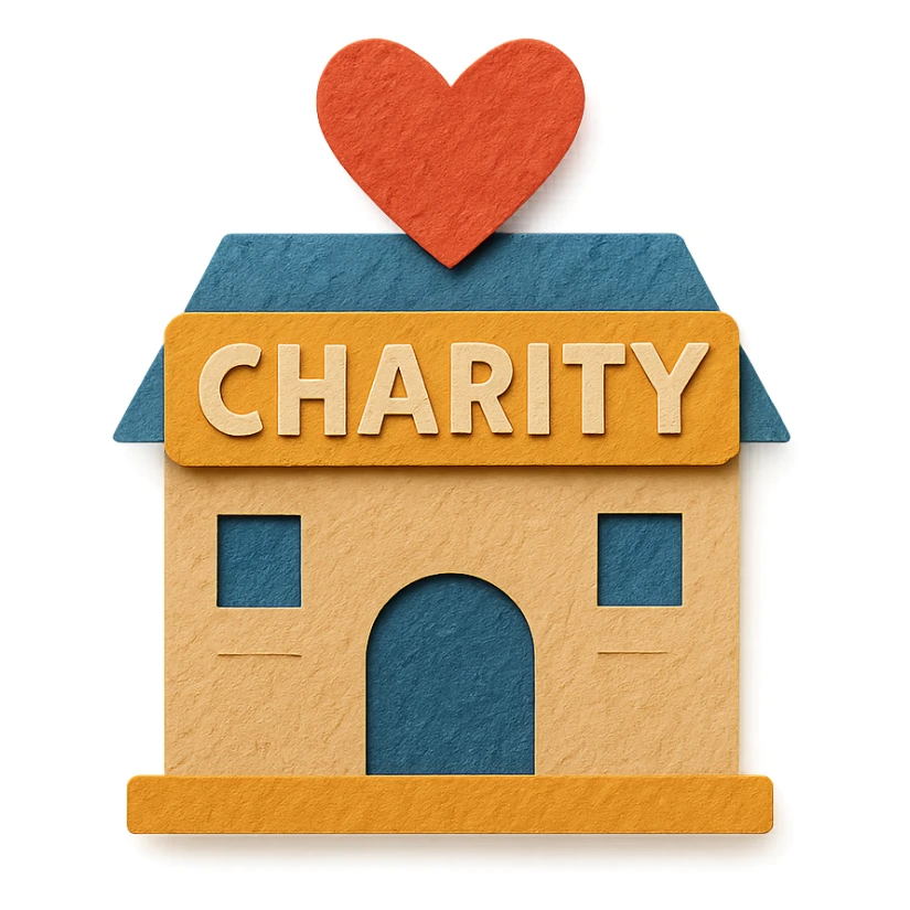 charity building, paper craft style, layered paper look sticker