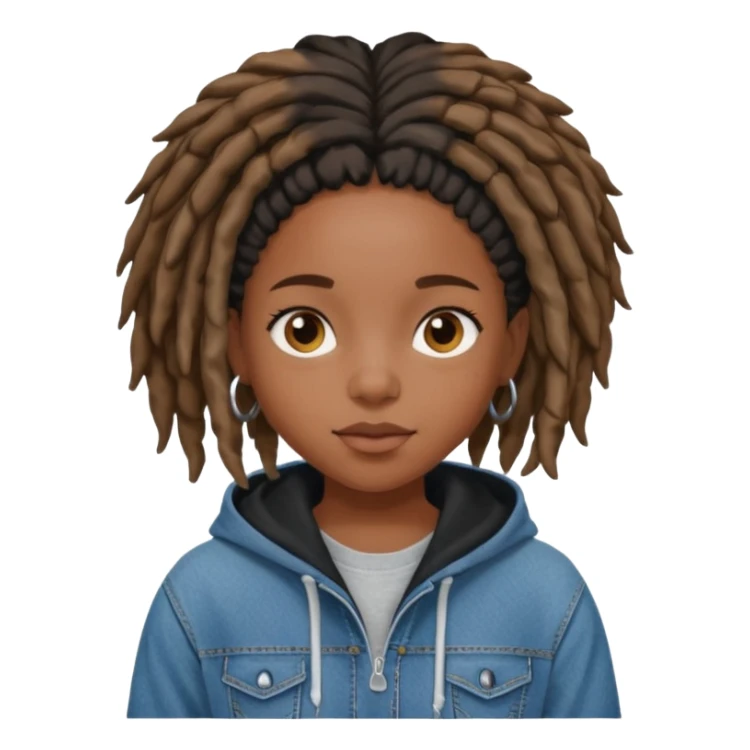 make a black girl with short locs wearing a denim hoodie with black sleeves sticker