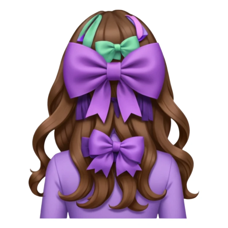 long wavy brown hair from behind with a medium lilac bow sticker