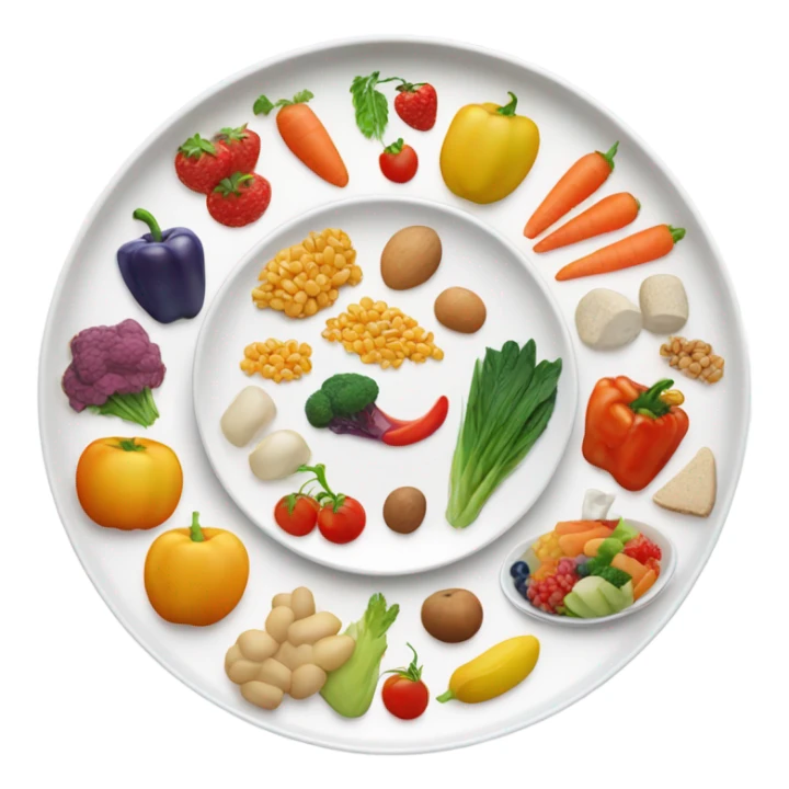 round white plate with healthy food sticker