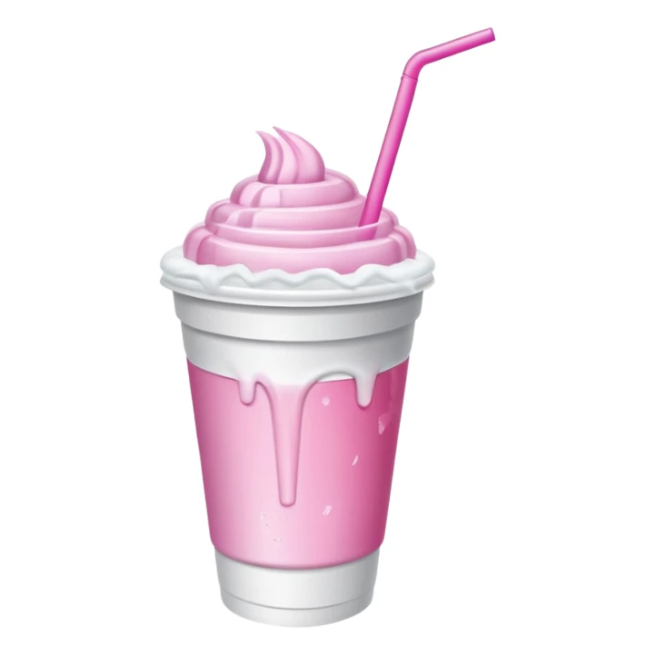 A double white styrofoam cup with pink drink with ice spilling sticker