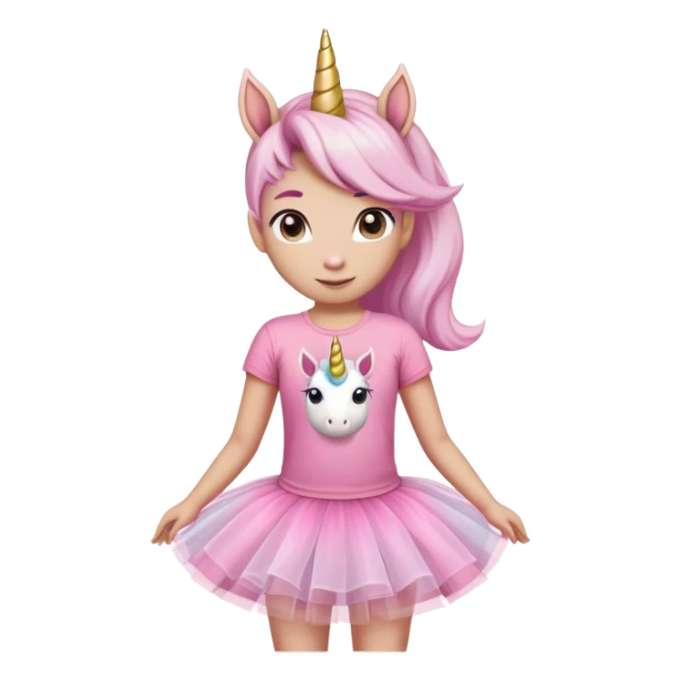 head and shoulders portrait of an anthropomorphised female unicorn in tutu and pink t-shirt, standard pose sticker
