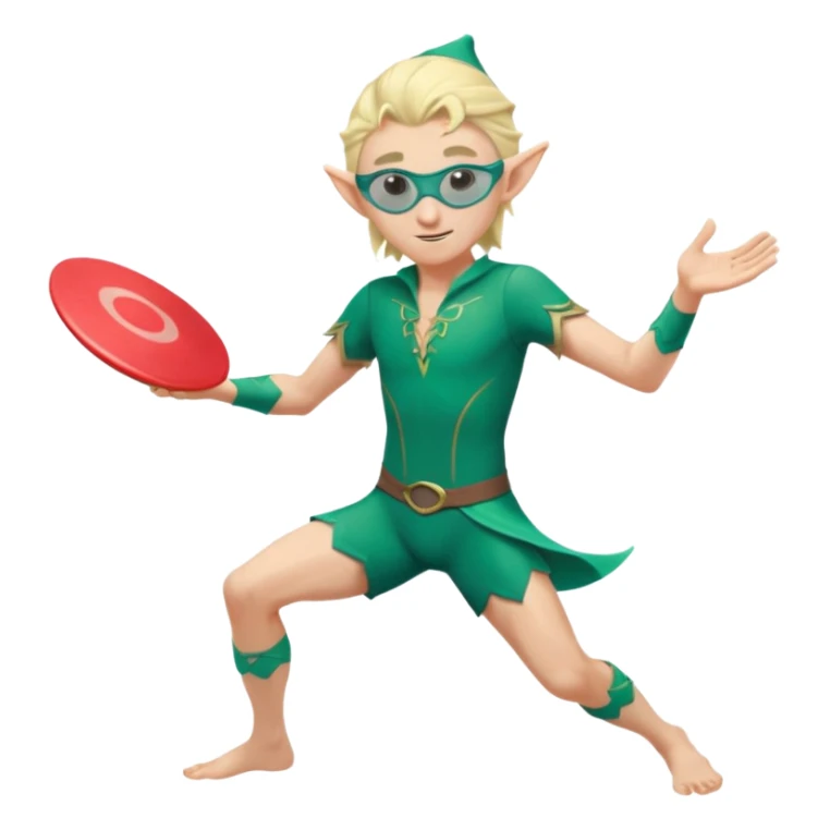 elf male legolas launching a frisbee woven from pure sunlight, wearing sporty teal swim shorts and performance sunglasses, pointy ears, centered emoji sticker