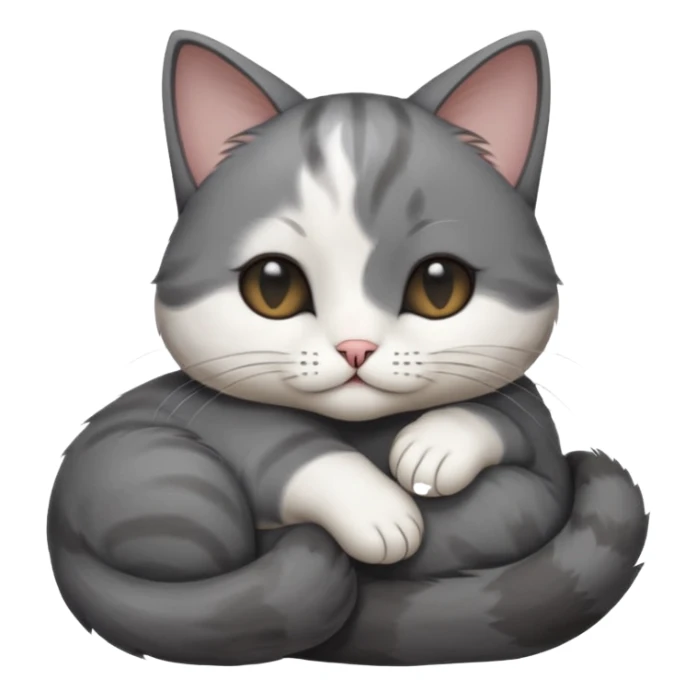 dark grey and white small cat with its eyes closed lying down leaning on its elbow with its paw curled under its head holding it up sticker