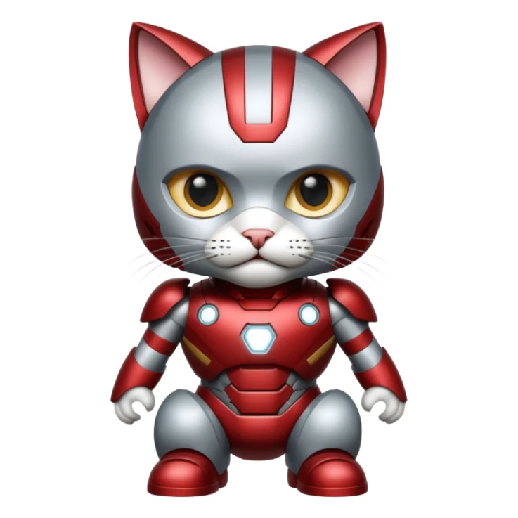 gray and white striped cat in an Iron Man costume sticker