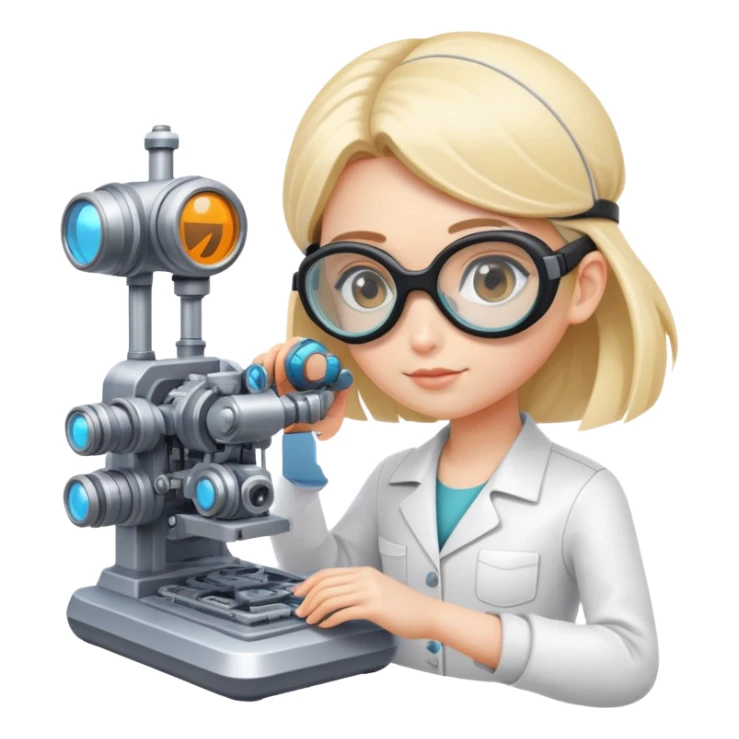 An inventor girl with goggles, assembling a futuristic machine sticker