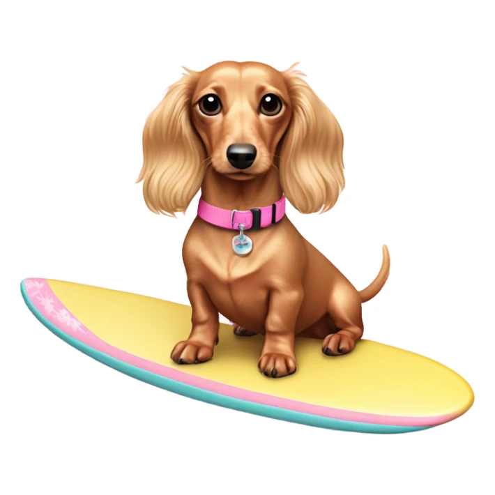 Long haired miniature dachshund cream colour with pink collar  on surfboard sticker