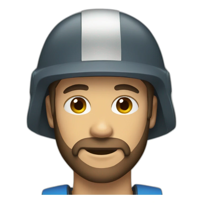 face of a man with a brown beard and a helmet sticker