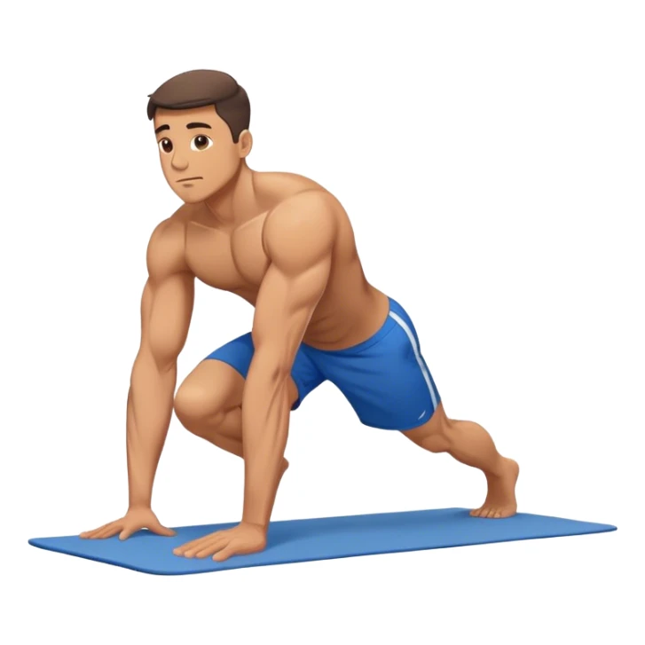buff man blue shorts doing plank exercise on yoga mat sticker