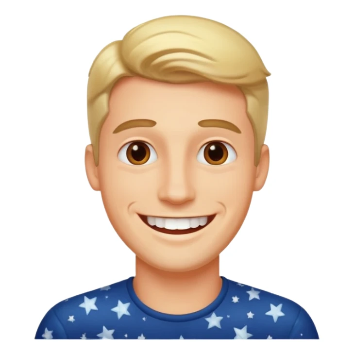 create an image of a perfect guy, very handsome, catching, smart and smiling with his white teeth. around him there's like a shining and small stars showing how perfect he is . the background is white sticker