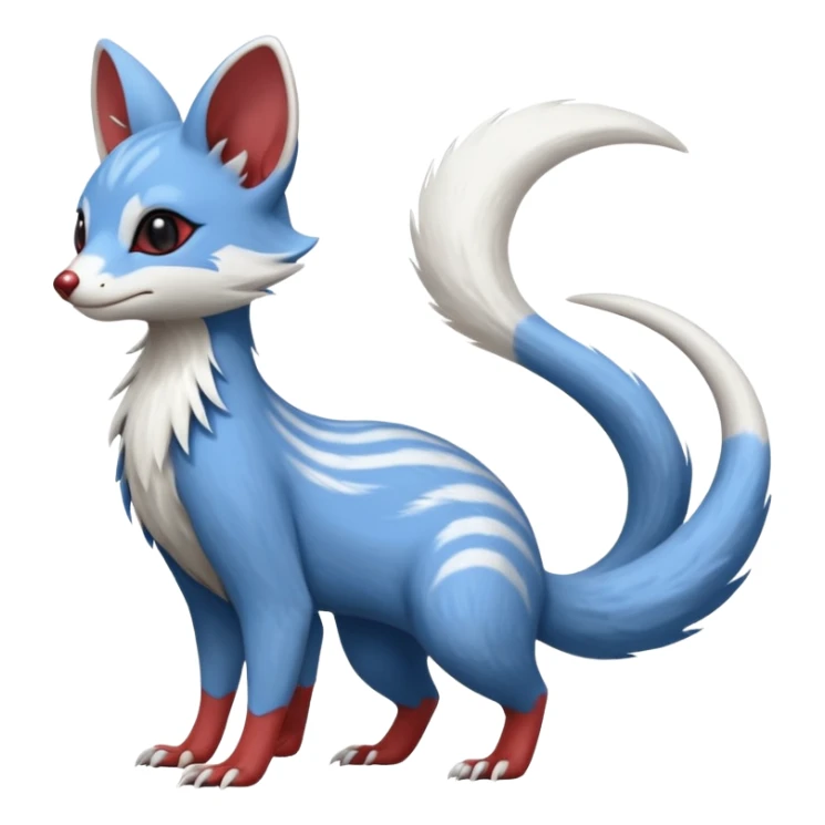 Minccino-Mongoose-Lykoi-Emolga-Pachirisu-Zangoose-fusion-hybrid-animal-Fakémon-creature, full body, thin long sleek scaly tail, intricate markings sticker