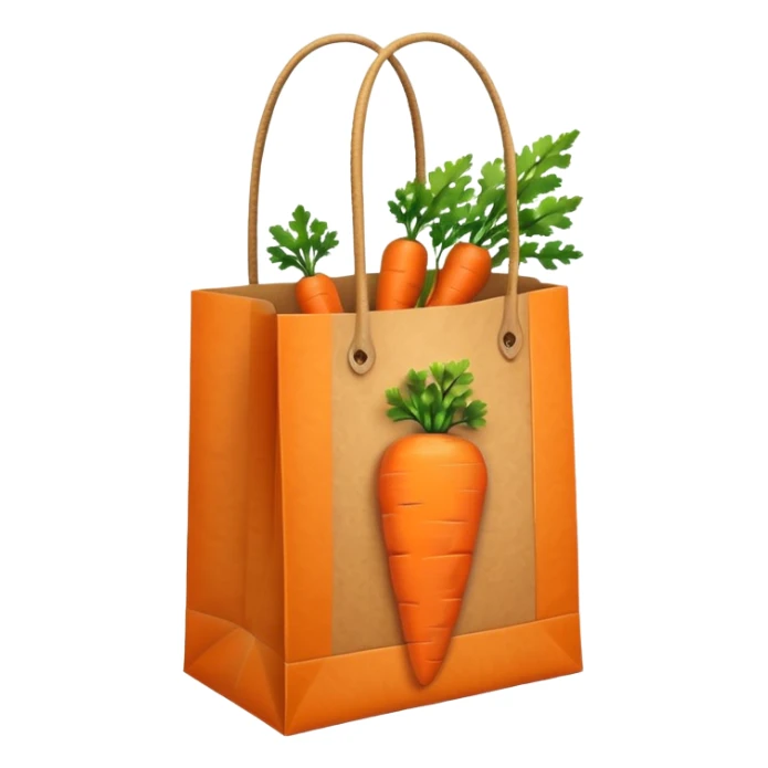 paper shopping bag with carrot inside bag. Transparent background sticker
