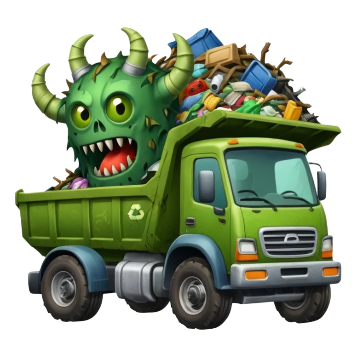 A garbage monster with a car and truck and tractor and garbage and junk inside sticker