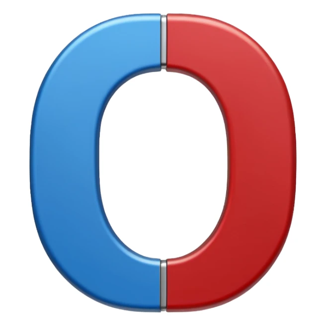 Horseshoe magnet emoji-style, vertical, split in half: left blue with “S”, right red with “N”, clean background.
 sticker