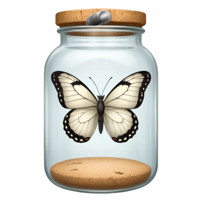 A white butterfly traped in an old jar sticker