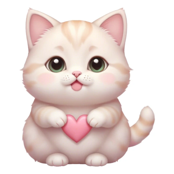 Cinematic chubby pastel kitten, big round eyes full of wonder, tiny paws reaching up, soft fluffy fur glowing in warm light, delicate heart-shaped nose, irresistibly cute and snuggly. sticker