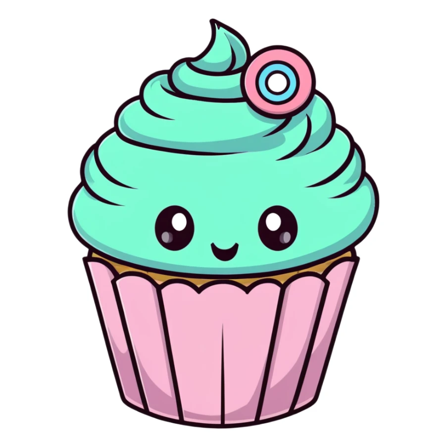 cute kawaii cupcake with pastel colors and big eyes sticker