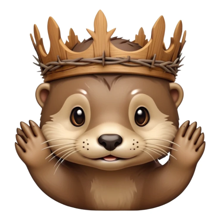 cute confused otter face with wood asymmetric Crown of thorns sticker