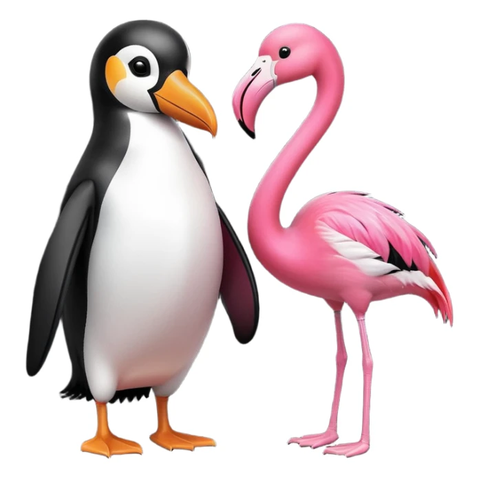 penguin and flamingo shaking hands, simple, clear, no text sticker
