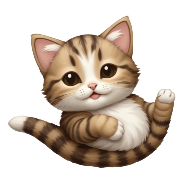 dark brown tabby and white kitten in funny positions stretched our upside down with eyes closed sticker