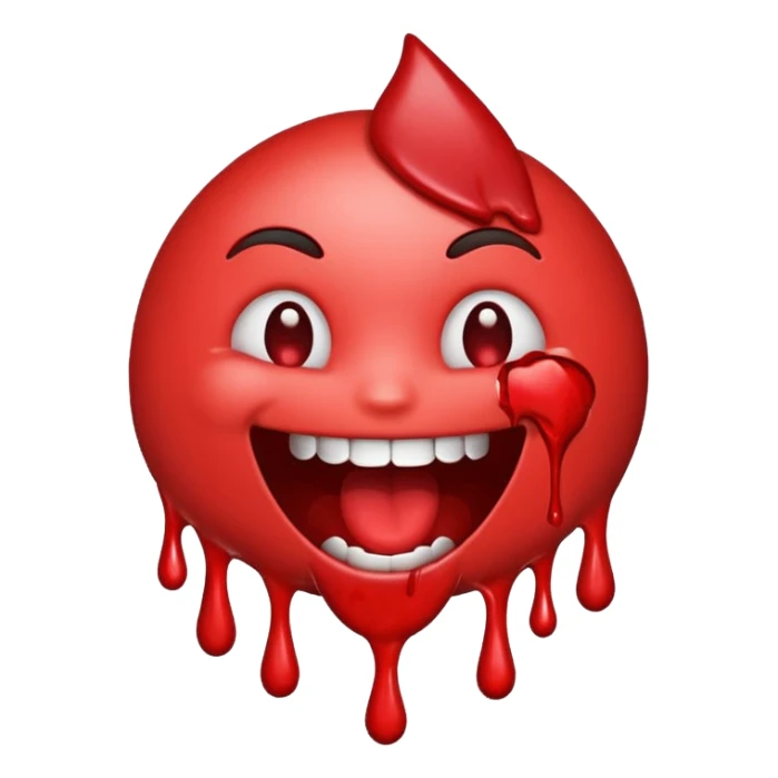 An emoji smiling open mouth with blood on mouth leaking out  sticker
