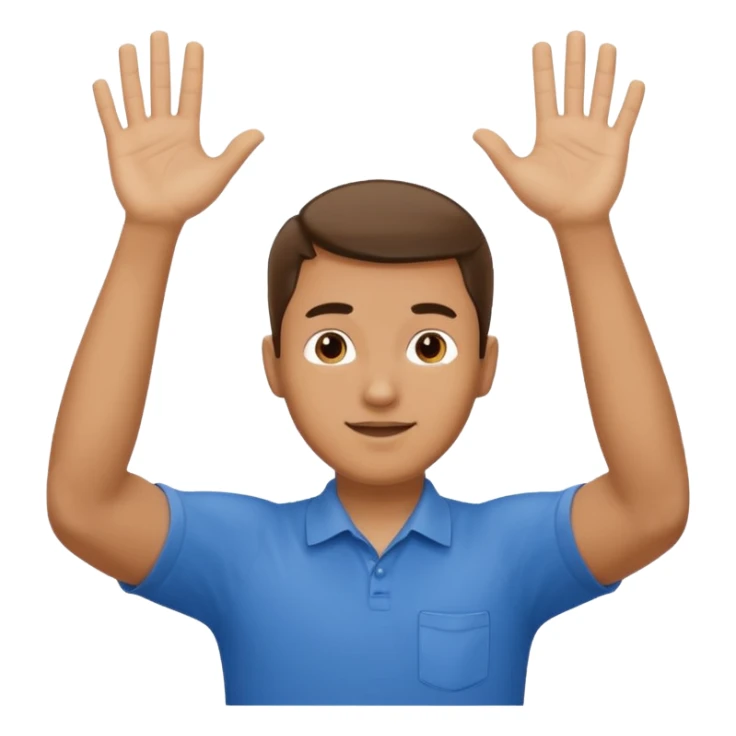 man with hand raised to volunteer sticker