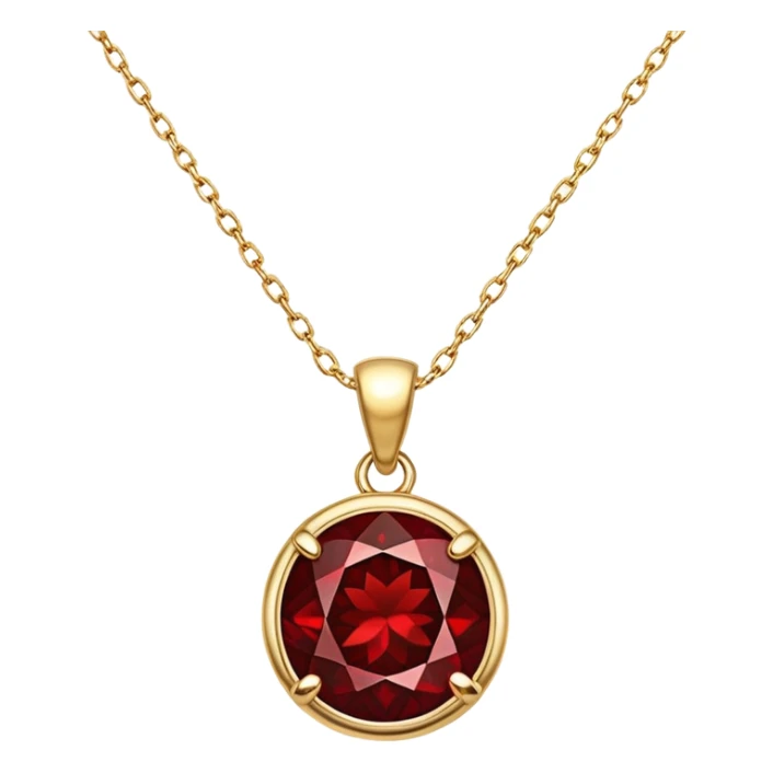 polished round red garnet pendant on a delicate gold chain, glowing with warmth and magic sticker