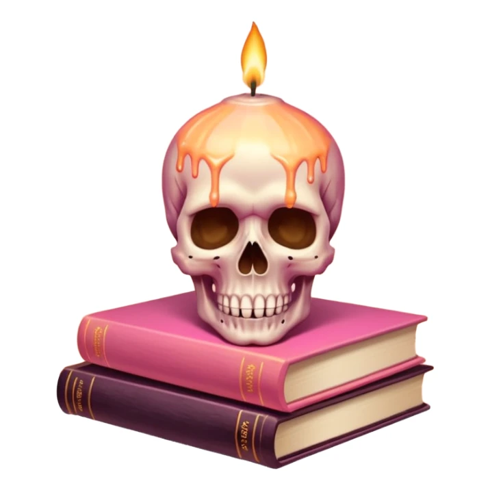 skull candle on pastel pink occult books pastel orange sticker