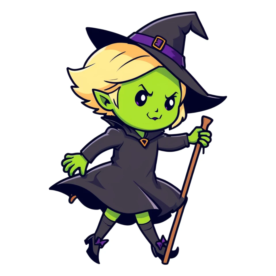 Green wicked witch with short blonde hair sticker