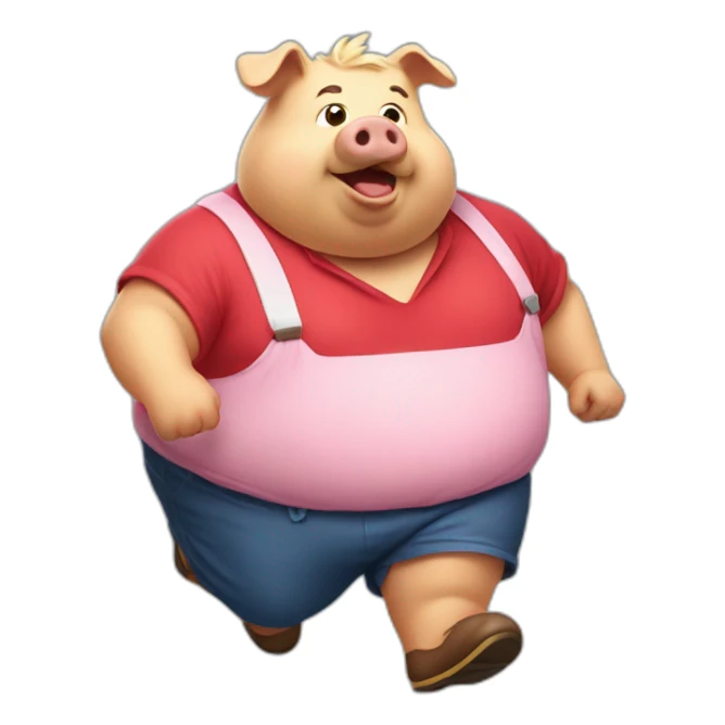 Fat Fat Fat pig with red shirt running sticker