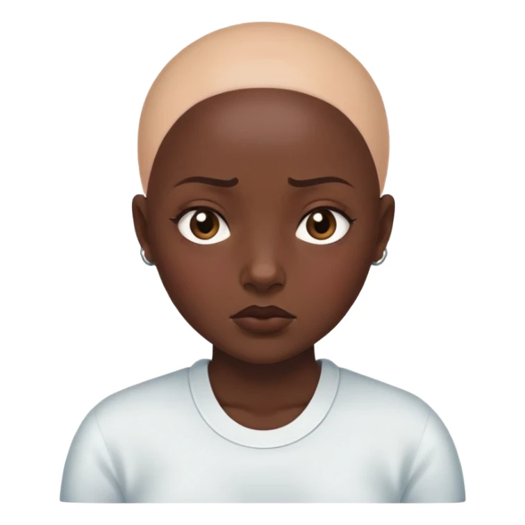 Girl showing tiredness, dark skin tone, bald sticker