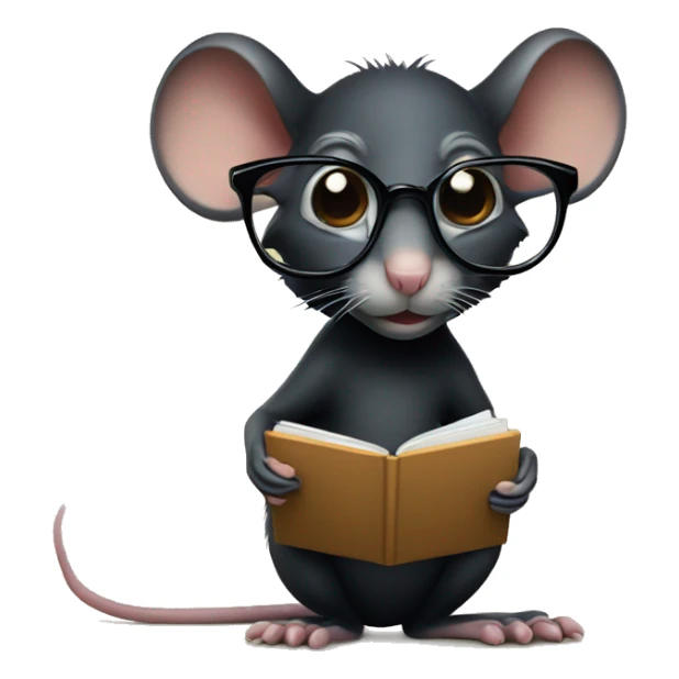A black rat with glasses and a macbook sticker