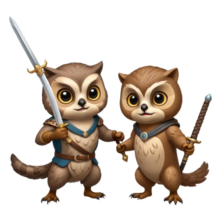 An owl and  an otter fighting with a sword sticker