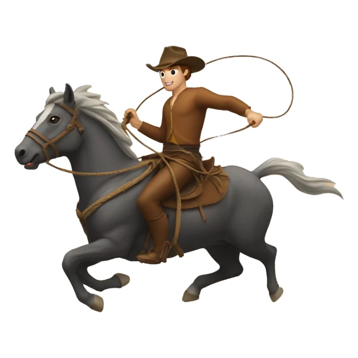 man with a lasso in his hand, riding a horse that is running behind an ox sticker