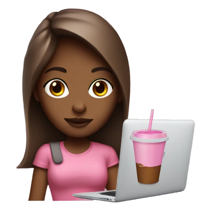 girl with borwn with a pink macbook and iced coffe sticker