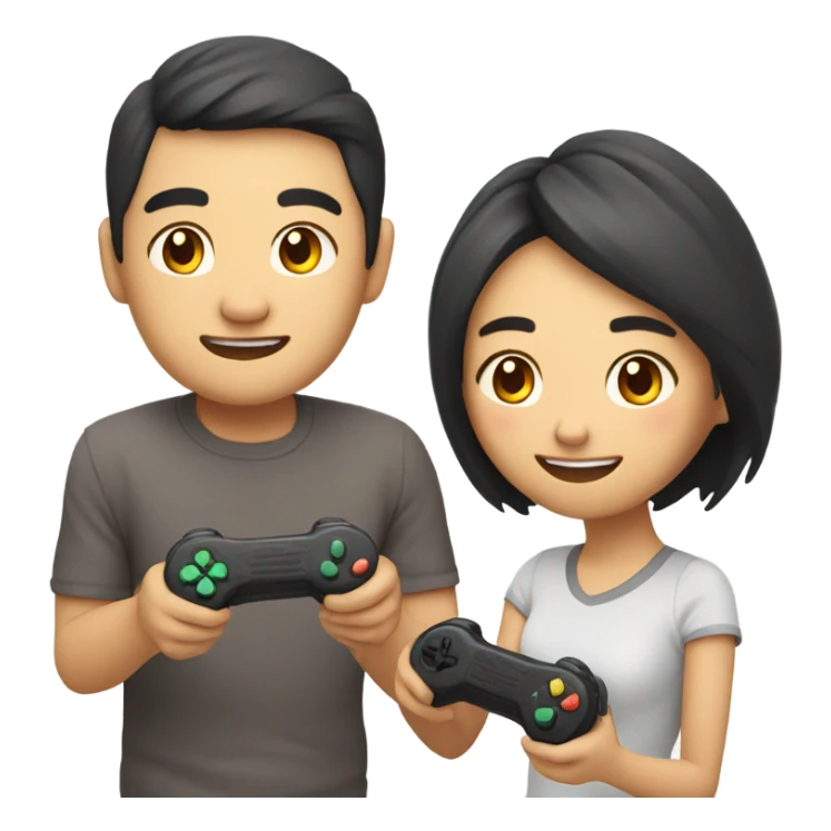 Cute Asian Couple sitting together and having fun playing video games sticker